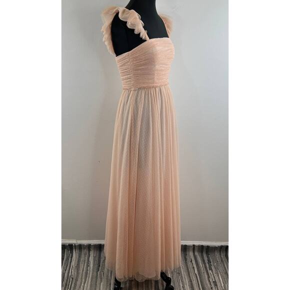JILL Stuart Pink Sleeveless Ruffle Shoulder Polka-Dot Tulle Maxi Dress 4 6 NEW - Picture 2 of 15